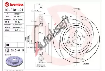 BREMBO Brzdov kotou COATED DISC LINE - 345 mm BRE 09.C181.21, 09.C181.21