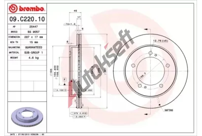 BREMBO Brzdov kotou - 287 mm BRE 09.C220.10, 09.C220.10