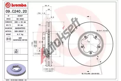 BREMBO Brzdov kotou - 288 mm BRE 09.C240.20, 09.C240.20
