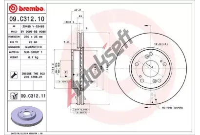 BREMBO Brzdov kotou COATED DISC LINE - 280 mm BRE 09.C312.11, 09.C312.11