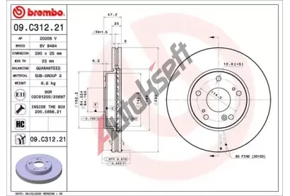 BREMBO Brzdov kotou COATED DISC LINE - 280 mm BRE 09.C312.21, 09.C312.21