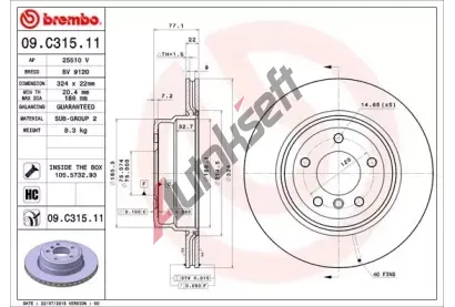BREMBO Brzdov kotou COATED DISC LINE - 324 mm BRE 09.C315.11, 09.C315.11