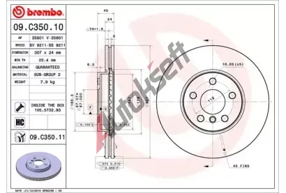BREMBO Brzdov kotou COATED DISC LINE - 307 mm BRE 09.C350.11, 09.C350.11