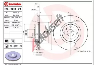 BREMBO Brzdov kotou COATED DISC LINE - 280 mm BRE 09.C391.21, 09.C391.21