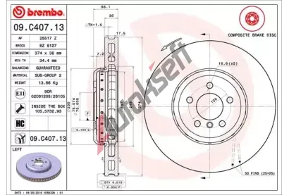 BREMBO L brzdov kotou TWO-PIECE DISCS LINE - 374 mm BRE 09.C407.13, 09.C407.13