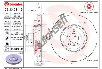 BREMBO Brzdov kotou TWO-PIECE DISCS LINE - 374 mm BRE 09.C408.13, 09.C408.13
