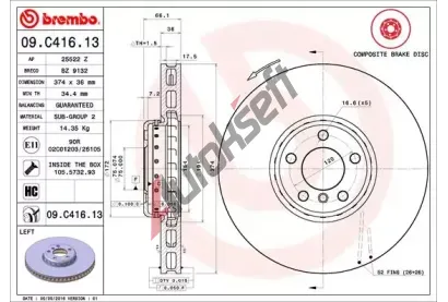 BREMBO L brzdov kotou TWO-PIECE DISCS LINE - 374 mm BRE 09.C416.13, 09.C416.13