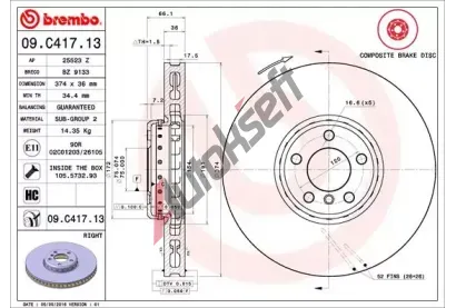 BREMBO Brzdov kotou TWO-PIECE DISCS LINE - 374 mm BRE 09.C417.13, 09.C417.13