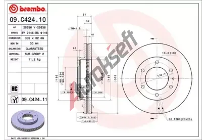 BREMBO Brzdov kotou COATED DISC LINE - 302 mm BRE 09.C424.11, 09.C424.11