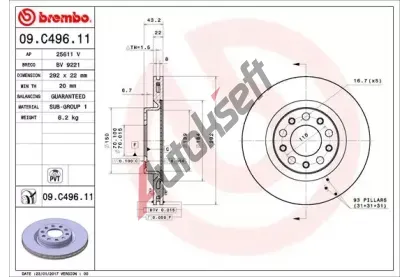 BREMBO Brzdov kotou COATED DISC LINE - 292 mm BRE 09.C496.11, 09.C496.11