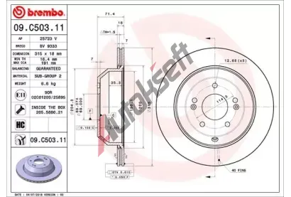 BREMBO Brzdov kotou COATED DISC LINE - 315 mm BRE 09.C503.11, 09.C503.11