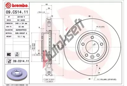 BREMBO Brzdov kotou COATED DISC LINE - 349 mm BRE 09.C514.11, 09.C514.11