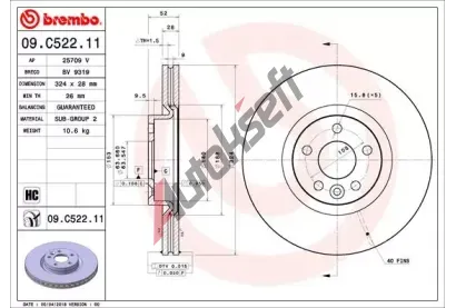 BREMBO Brzdov kotou COATED DISC LINE - 324 mm BRE 09.C522.11, 09.C522.11