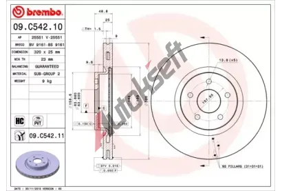 BREMBO Brzdov kotou COATED DISC LINE - 320 mm BRE 09.C542.11, 09.C542.11