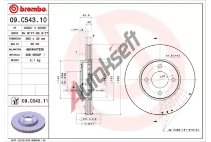 BREMBO Brzdov kotou COATED DISC LINE - 260 mm BRE 09.C543.11, 09.C543.11