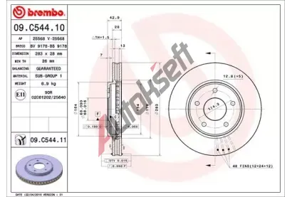 BREMBO Brzdov kotou COATED DISC LINE - 283 mm BRE 09.C544.11, 09.C544.11