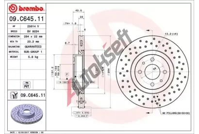 BREMBO Brzdov kotou COATED DISC LINE - 284 mm BRE 09.C645.11, 09.C645.11
