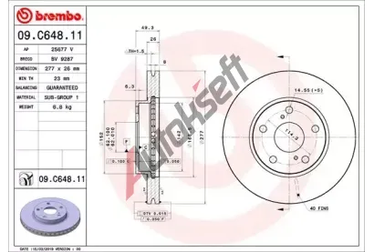 BREMBO Brzdov kotou COATED DISC LINE - 277 mm BRE 09.C648.11, 09.C648.11