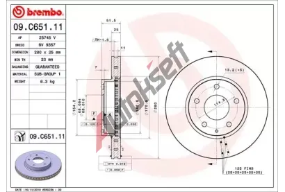 BREMBO Brzdov kotou COATED DISC LINE - 280 mm BRE 09.C651.11, 09.C651.11