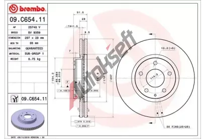 BREMBO Brzdov kotou COATED DISC LINE - 297 mm BRE 09.C654.11, 09.C654.11