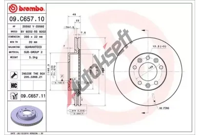 BREMBO Brzdov kotou COATED DISC LINE - 266 mm BRE 09.C657.11, 09.C657.11