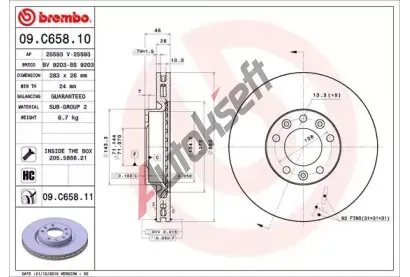 BREMBO Brzdov kotou COATED DISC LINE - 283 mm BRE 09.C658.11, 09.C658.11