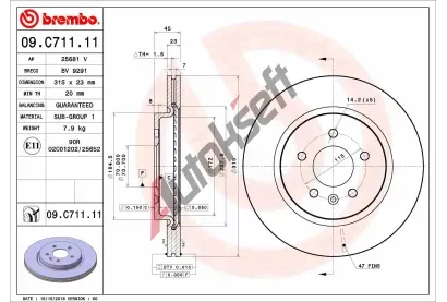 BREMBO Brzdov kotou COATED DISC LINE - 315 mm BRE 09.C711.11, 09.C711.11