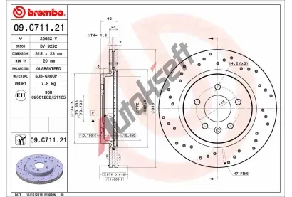 BREMBO Brzdov kotou COATED DISC LINE - 315 mm BRE 09.C711.21, 09.C711.21