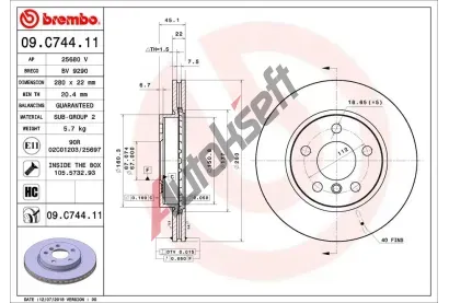 BREMBO Brzdov kotou COATED DISC LINE - 280 mm BRE 09.C744.11, 09.C744.11