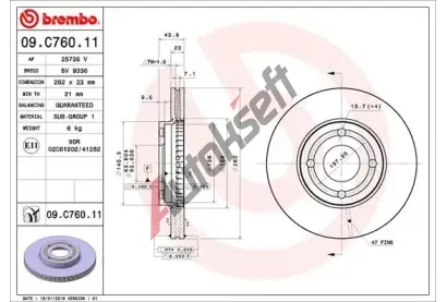 BREMBO Brzdov kotou COATED DISC LINE - 262 mm BRE 09.C760.11, 09.C760.11