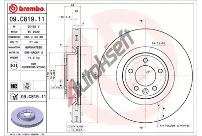 BREMBO Brzdov kotou COATED DISC LINE - 363 mm BRE 09.C819.11, 09.C819.11
