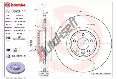 BREMBO Brzdov kotou COATED DISC LINE - 380 mm BRE 09.C820.11, 09.C820.11