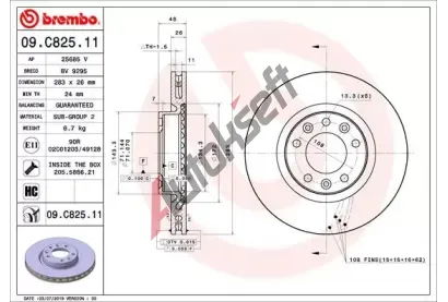 BREMBO Brzdov kotou COATED DISC LINE - 283 mm BRE 09.C825.11, 09.C825.11