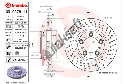 BREMBO Brzdov kotou COATED DISC LINE - 330 mm BRE 09.C878.11, 09.C878.11