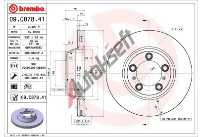 BREMBO Brzdov kotou PRIME LINE - UV Coated - 330 mm BRE 09.C878.41, 09.C878.41