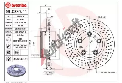 BREMBO Brzdový kotouč COATED DISC LINE - 318 mm BRE 09.C880.11, 09.C880.11  BREMBO Brzdový kotouč COATED DISC LINE - 318 mm BRE 09.C880.11, 09.C880.11