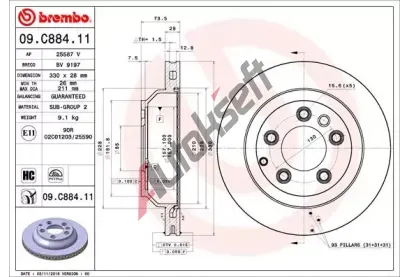 BREMBO Brzdov kotou COATED DISC LINE - 330 mm BRE 09.C884.11, 09.C884.11