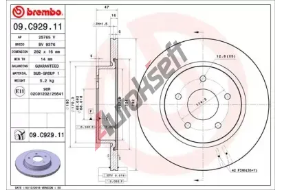 BREMBO Brzdov kotou COATED DISC LINE - 292 mm BRE 09.C929.11, 09.C929.11