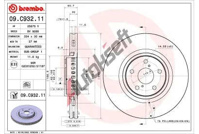 BREMBO Brzdov kotou COATED DISC LINE - 334 mm BRE 09.C932.11, 09.C932.11