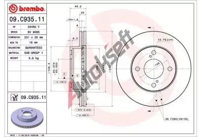 BREMBO Brzdov kotou COATED DISC LINE - 231 mm BRE 09.C935.11, 09.C935.11