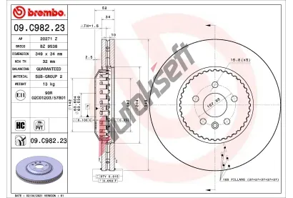 BREMBO Brzdov kotou TWO-PIECE DISCS LINE - 349 mm BRE 09.C982.23, 09.C982.23