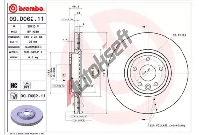 BREMBO Brzdov kotou COATED DISC LINE - 316 mm BRE 09.D062.11, 09.D062.11