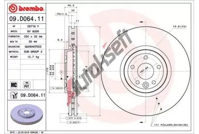 BREMBO Brzdov kotou COATED DISC LINE - 350 mm BRE 09.D064.11, 09.D064.11