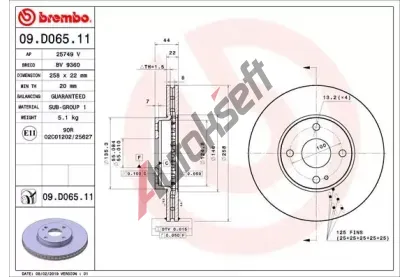 BREMBO Brzdov kotou COATED DISC LINE - 258 mm BRE 09.D065.11, 09.D065.11