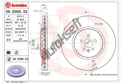 BREMBO Brzdov kotou TWO-PIECE DISCS LINE - 395 mm BRE 09.D069.33, 09.D069.33