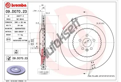 BREMBO Brzdov kotou TWO-PIECE DISCS LINE - 396 mm BRE 09.D070.23, 09.D070.23