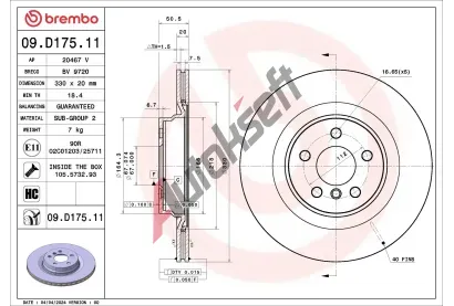BREMBO Brzdový kotouč PRIME LINE - UV Coated - 330 mm BRE 09.D175.11, 09.D175.11 BREMBO Brzdový kotouč PRIME LINE - UV Coated - 330 mm BRE 09.D175.11, 09.D175.11