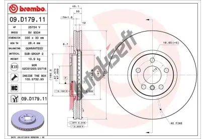 BREMBO Brzdov kotou COATED DISC LINE - 335 mm BRE 09.D179.11, 09.D179.11