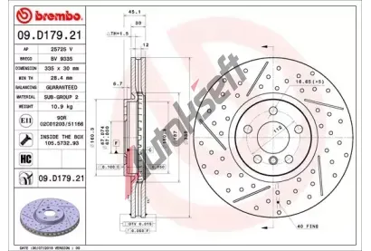 BREMBO Brzdov kotou COATED DISC LINE - 335 mm BRE 09.D179.21, 09.D179.21