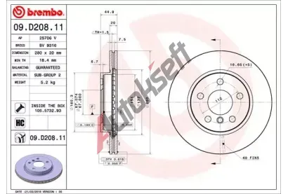 BREMBO Brzdov kotou COATED DISC LINE - 280 mm BRE 09.D208.11, 09.D208.11
